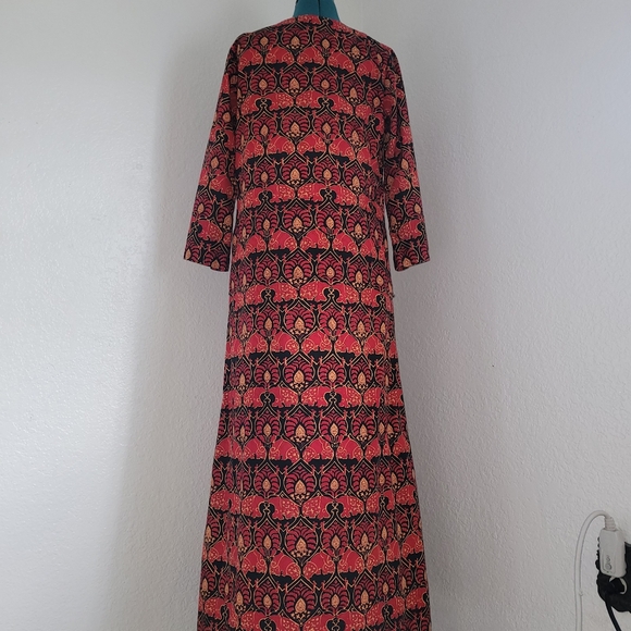 Vintage Thai size 12 red cotton kaftan Maxi Dress house robe loungewear - Picture 7 of 16